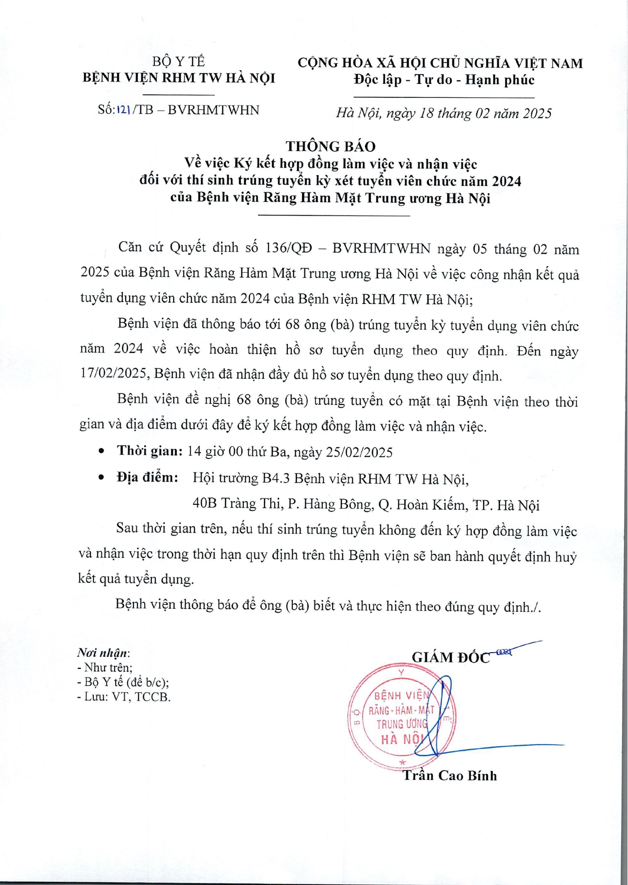 KÝ HỢP ĐỒNG LÀM VIỆC VÀ NHẬN VIỆC ĐỐI VỚI THÍ SINH TRÚNG TUYỂN KỲ TUYỂN DỤNG VIÊN CHỨC NĂM 2024