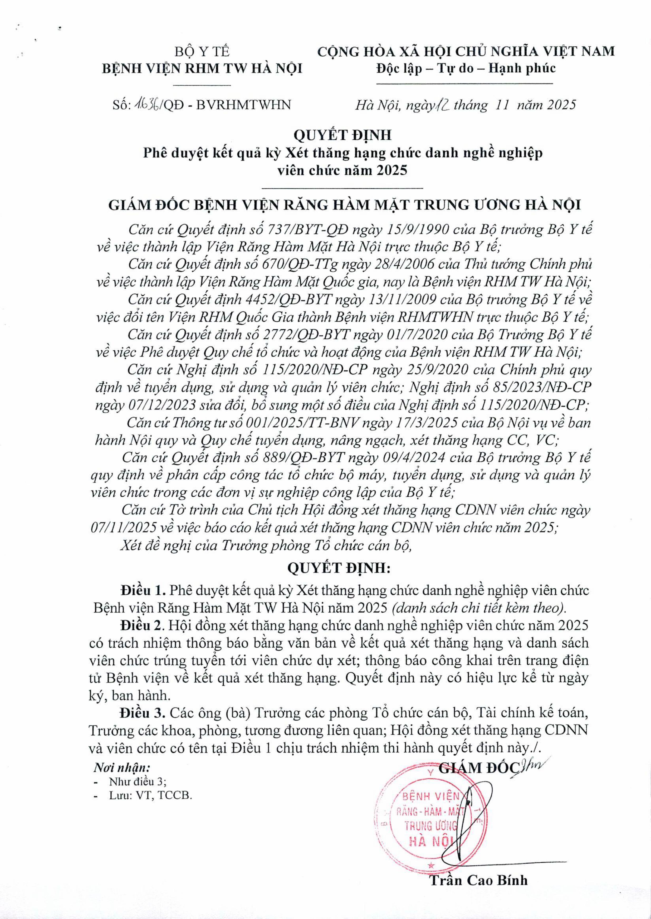 PHÊ DUYỆT KẾT QUẢ KÝ XÉT THĂNG HẠNG CHỨC DANH NGHỀ NGHIỆP VIÊN CHỨC 2025